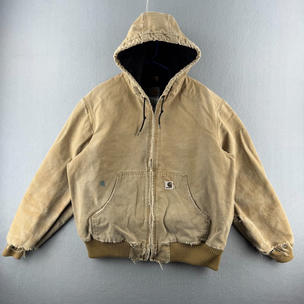 Carhartt Jacket Mens Large J130 Tan Insulated Active Jac Vintage Y2K Hood 2006‎